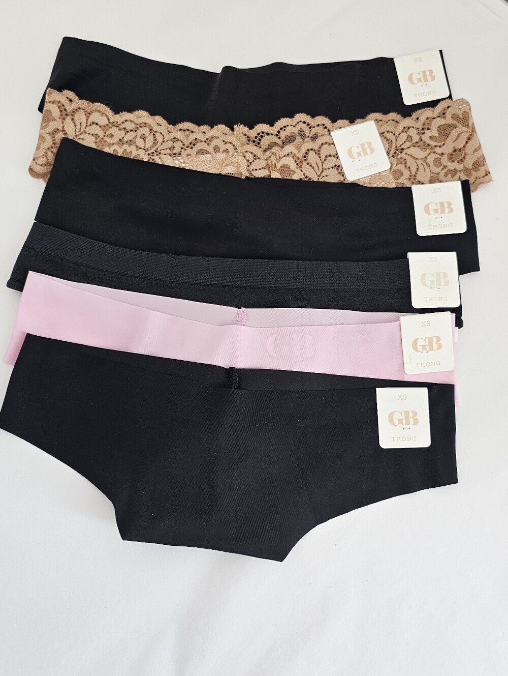 Gianni Bini 6 Thong Set - Black, Nude Lace, Pink Women's Panties Undies Sz XS